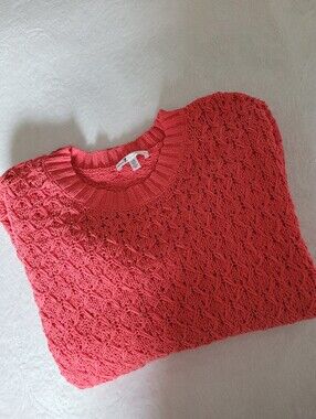 Seven7 textured chenille sweaters coral Large Euc Soft Fall Winter Cozy Casual